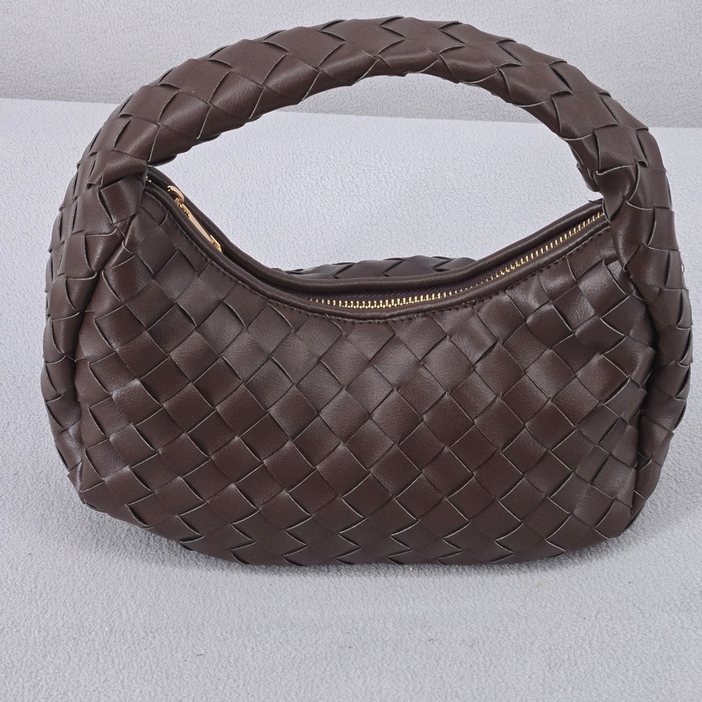 Anthropologie OS Woven Hand Bag Women Chocolate Brown Braided Mini Hobo Bag - Picture 8 of 13